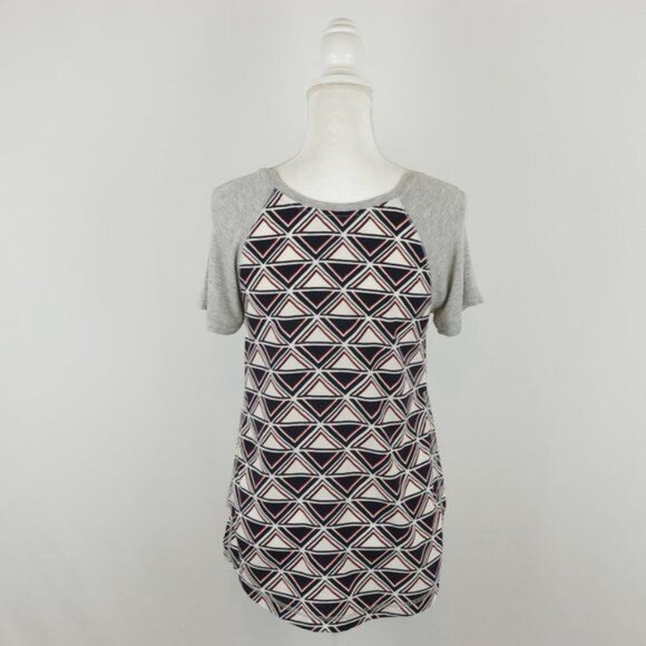 Merona Women's XS Gray Blue Geometric Scoop Neck Raglan Short Sleeve Tee - Picture 3 of 7